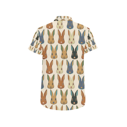 Rabbit Pattern Print Design RB04 Men's Short Sleeve Button Up Shirt