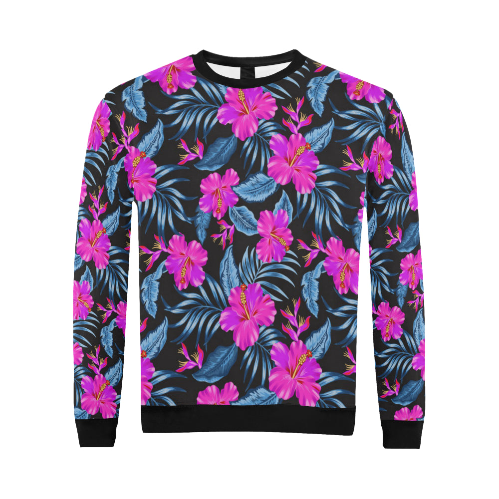 Neon Pink Hibiscus Pattern Print Design HB015 Men Long Sleeve Sweatshirt