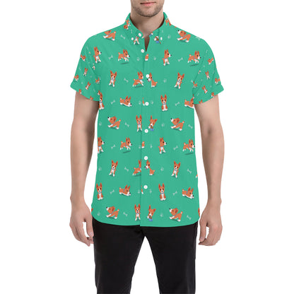 Basenji Pattern Print Design 02 Men's Short Sleeve Button Up Shirt