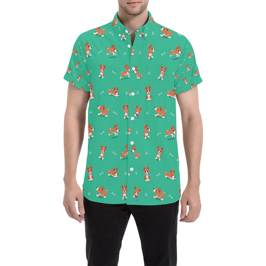 Basenji Pattern Print Design 02 Men's Short Sleeve Button Up Shirt