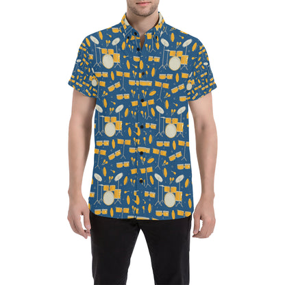 Drum Set Pattern Print Design 03 Men's Short Sleeve Button Up Shirt