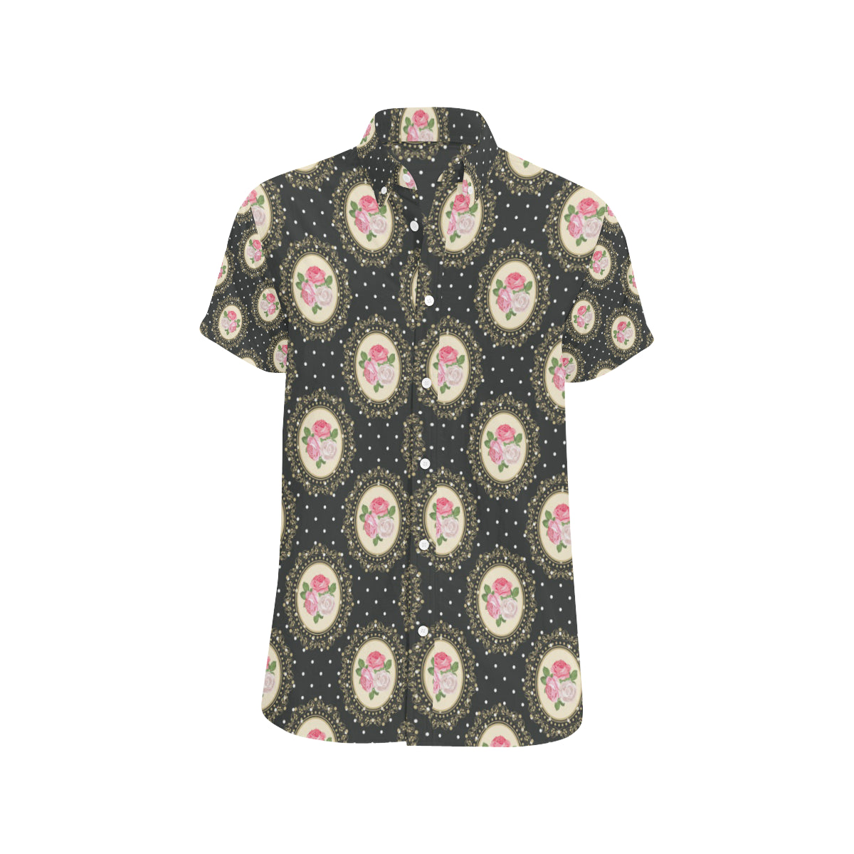 Rose Pattern Print Design RO015 Men's Short Sleeve Button Up Shirt