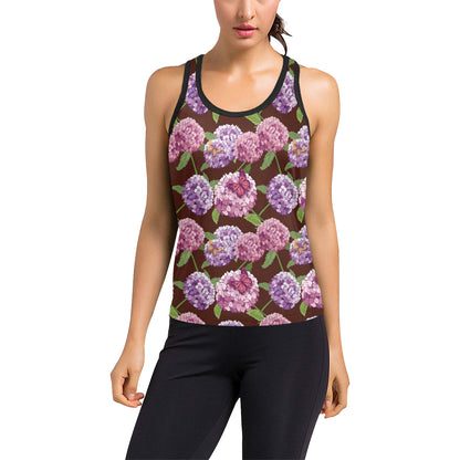 Hydrangea Pattern Print Design HD08 Women's Racerback Tank Top