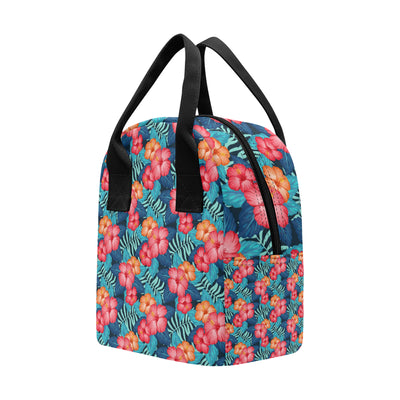 Red Hibiscus Pattern Print Design HB02 Insulated Lunch Bag