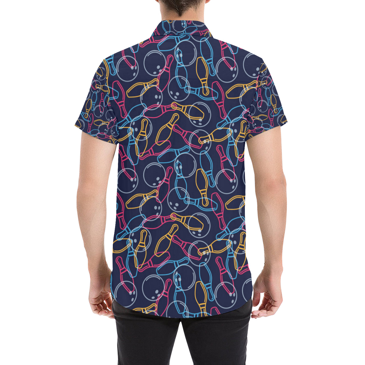 Bowling Pattern Print Design 07 Men's Short Sleeve Button Up Shirt