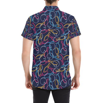Bowling Pattern Print Design 07 Men's Short Sleeve Button Up Shirt