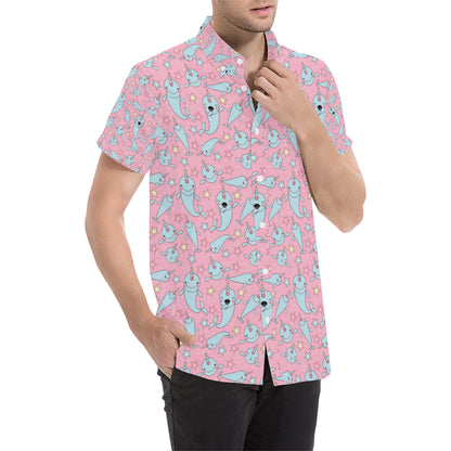 Narwhal Cartoon Cute Print Men's Short Sleeve Button Up Shirt