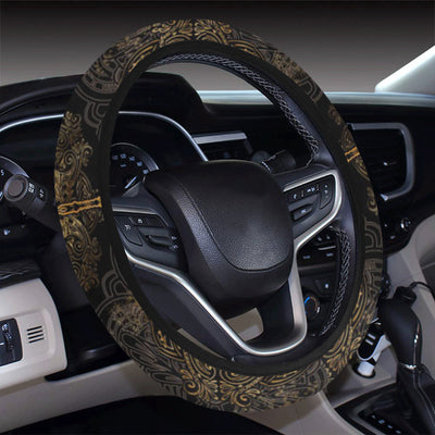 Gold Dragonfly Mandala Steering Wheel Cover with Elastic Edge