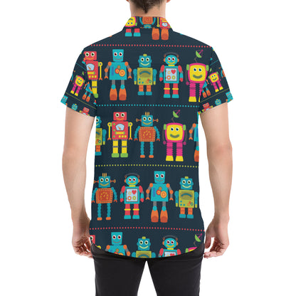Robot Pattern Print Design A01 Men's Short Sleeve Button Up Shirt
