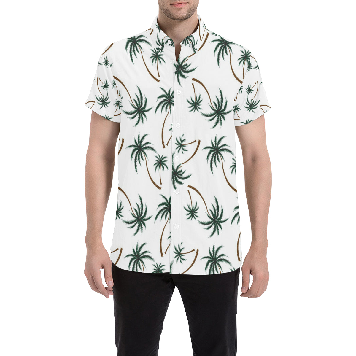 Palm Tree Pattern Print Design PT07 Men's Short Sleeve Button Up Shirt