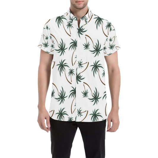 Palm Tree Pattern Print Design PT07 Men's Short Sleeve Button Up Shirt