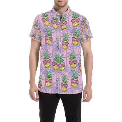 Pineapple Pattern Print Design PP06 Men's Short Sleeve Button Up Shirt