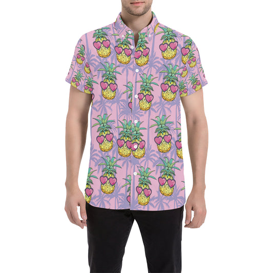 Pineapple Pattern Print Design PP06 Men's Short Sleeve Button Up Shirt