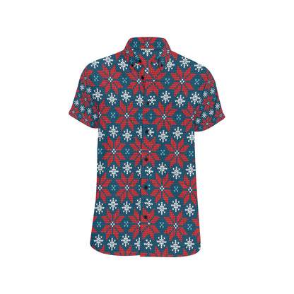 Poinsettia Pattern Print Design A02 Men's Short Sleeve Button Up Shirt