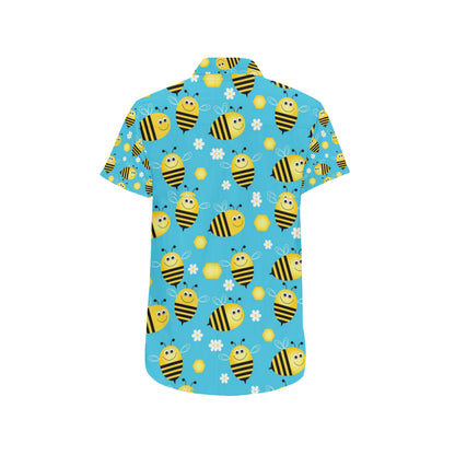Bee Pattern Print Design BEE06 Men's Short Sleeve Button Up Shirt