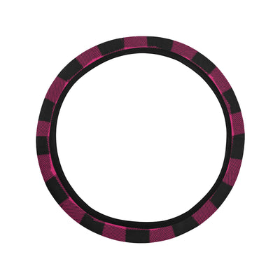 Pink Tartan Plaid Pattern Steering Wheel Cover with Elastic Edge