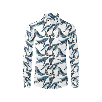 Blue Whale Pattern Print Design 03 Men's Long Sleeve Shirt