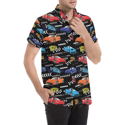 Racing Pattern Print Design A05 Men's Short Sleeve Button Up Shirt