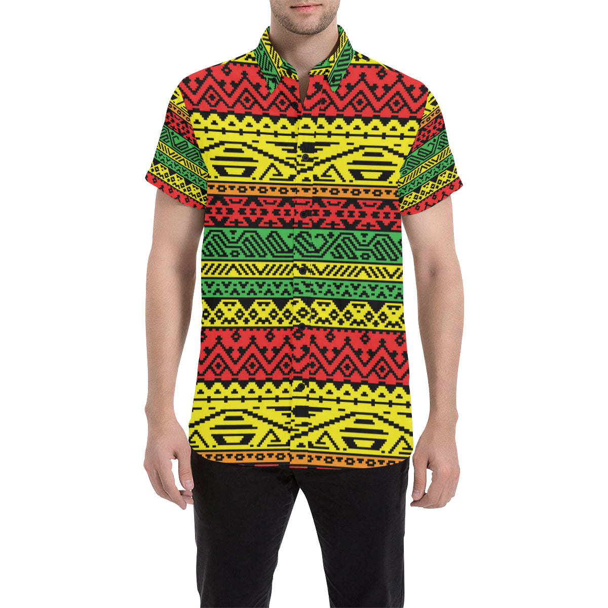 Rastafarian Pattern Print Design A02 Men's Short Sleeve Button Up Shirt