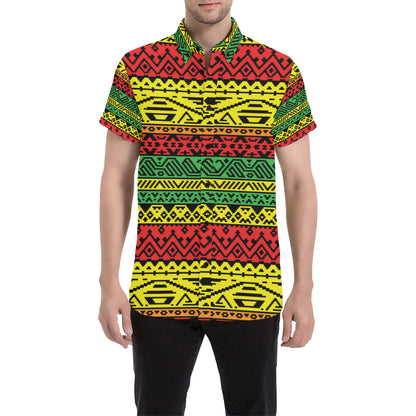 Rastafarian Pattern Print Design A02 Men's Short Sleeve Button Up Shirt