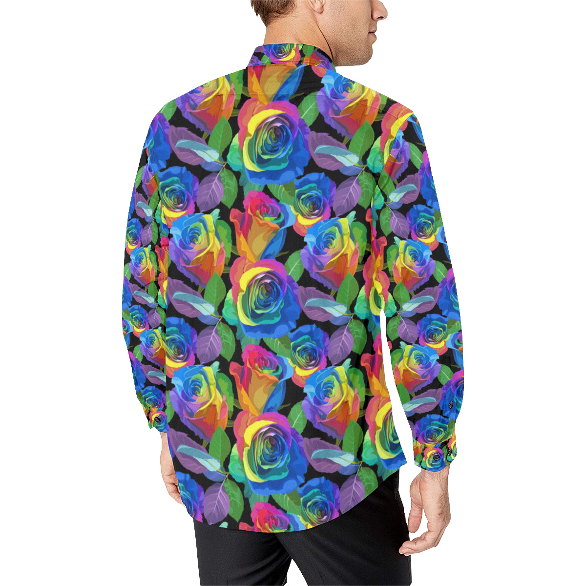 Rose Pattern Print Design RO02 Men's Long Sleeve Shirt