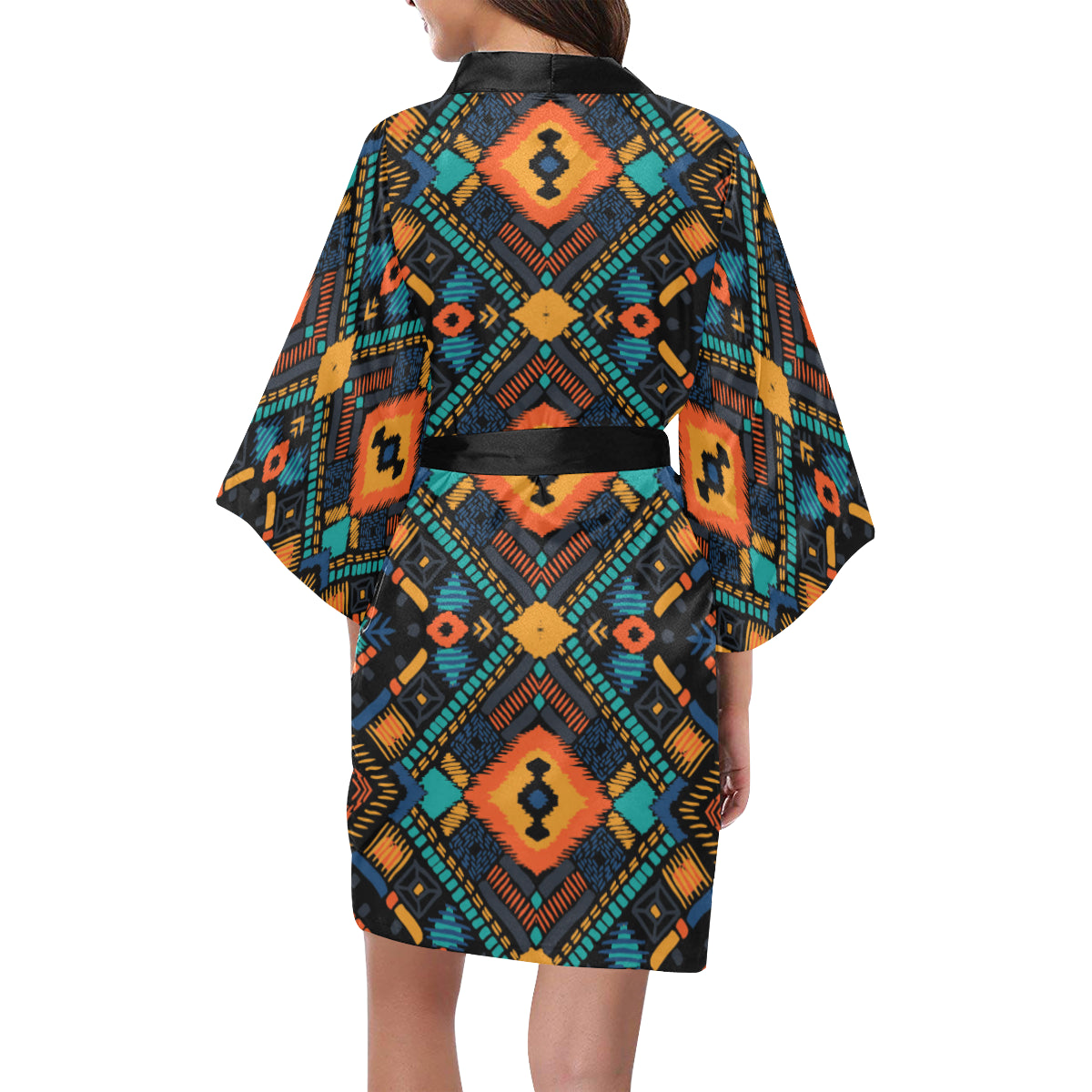 Kente Pattern Print Design 04 Women's Short Kimono