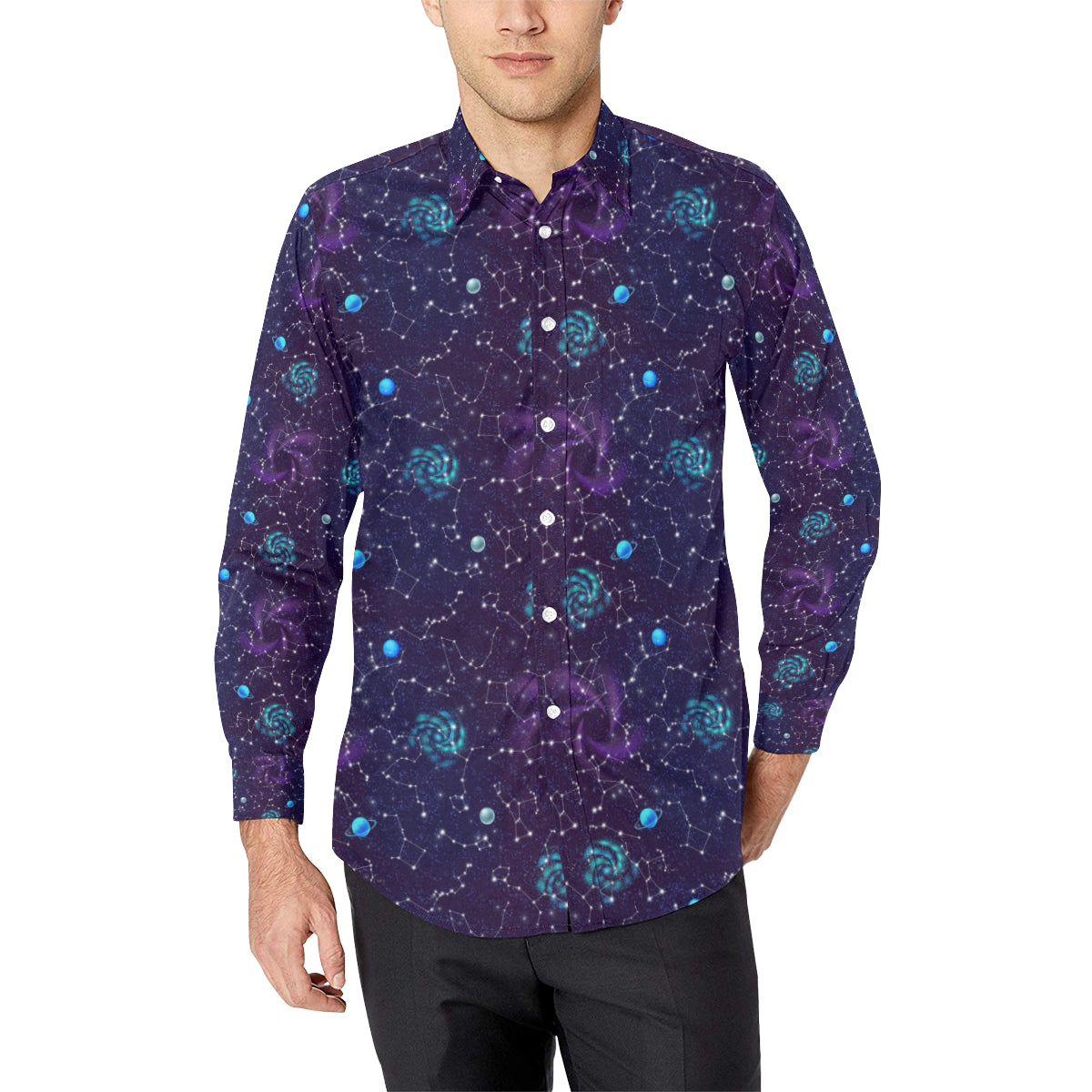 Zodiac Galaxy Design Print Men's Long Sleeve Shirt