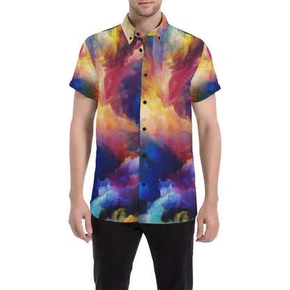 Vortex Twist Swirl Water Color Design Men's Short Sleeve Button Up Shirt