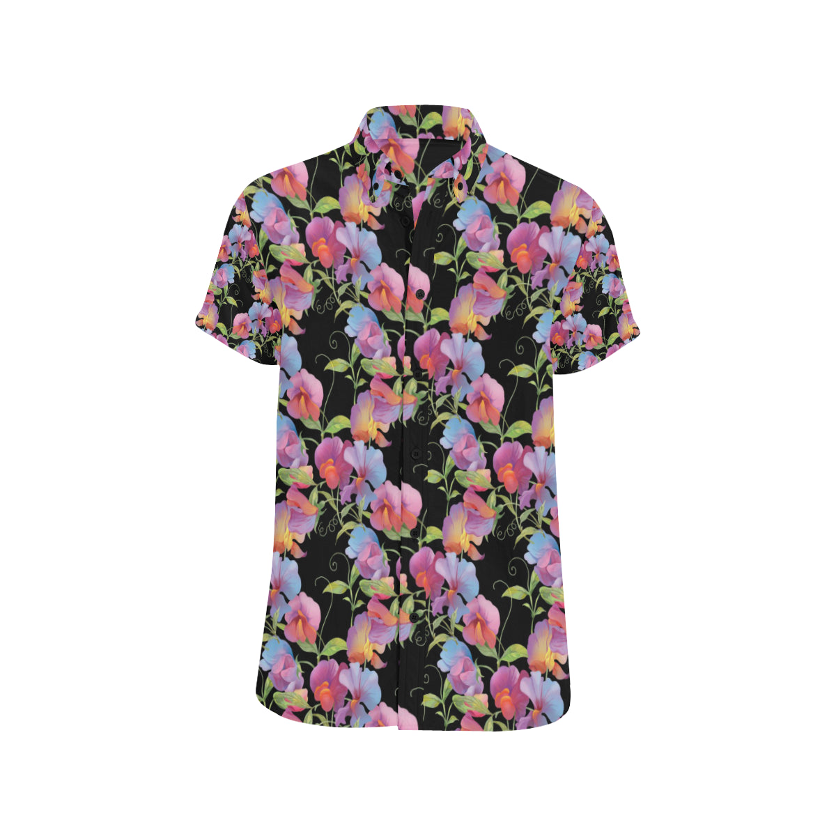 Peony Pattern Print Design PE012 Men's Short Sleeve Button Up Shirt