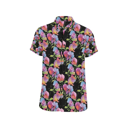 Peony Pattern Print Design PE012 Men's Short Sleeve Button Up Shirt