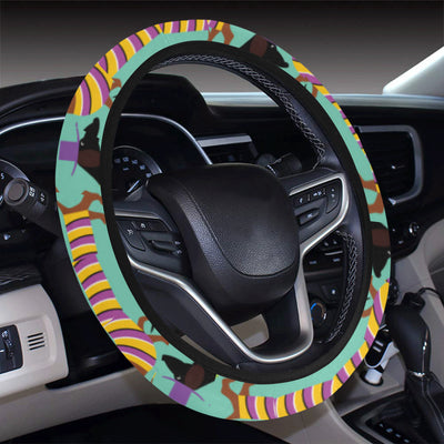 Dachshund Pattern Print Design 05 Steering Wheel Cover with Elastic Edge