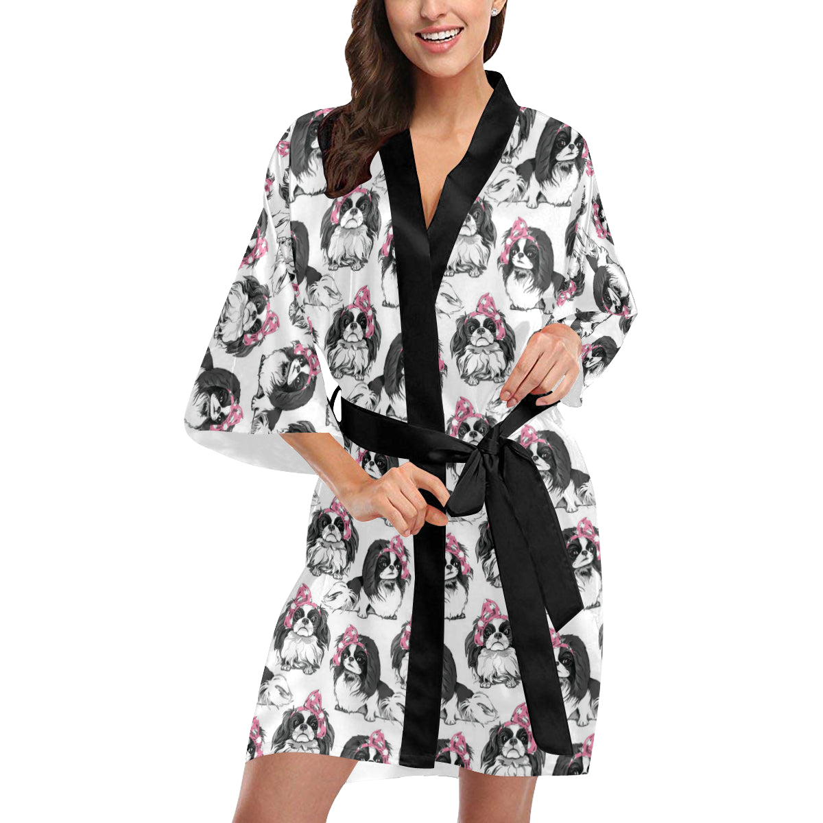 Japanese Chin Pattern Print Design 01 Women's Short Kimono