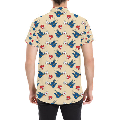 Swallow Bird Pattern Print Design 05 Men's Short Sleeve Button Up Shirt