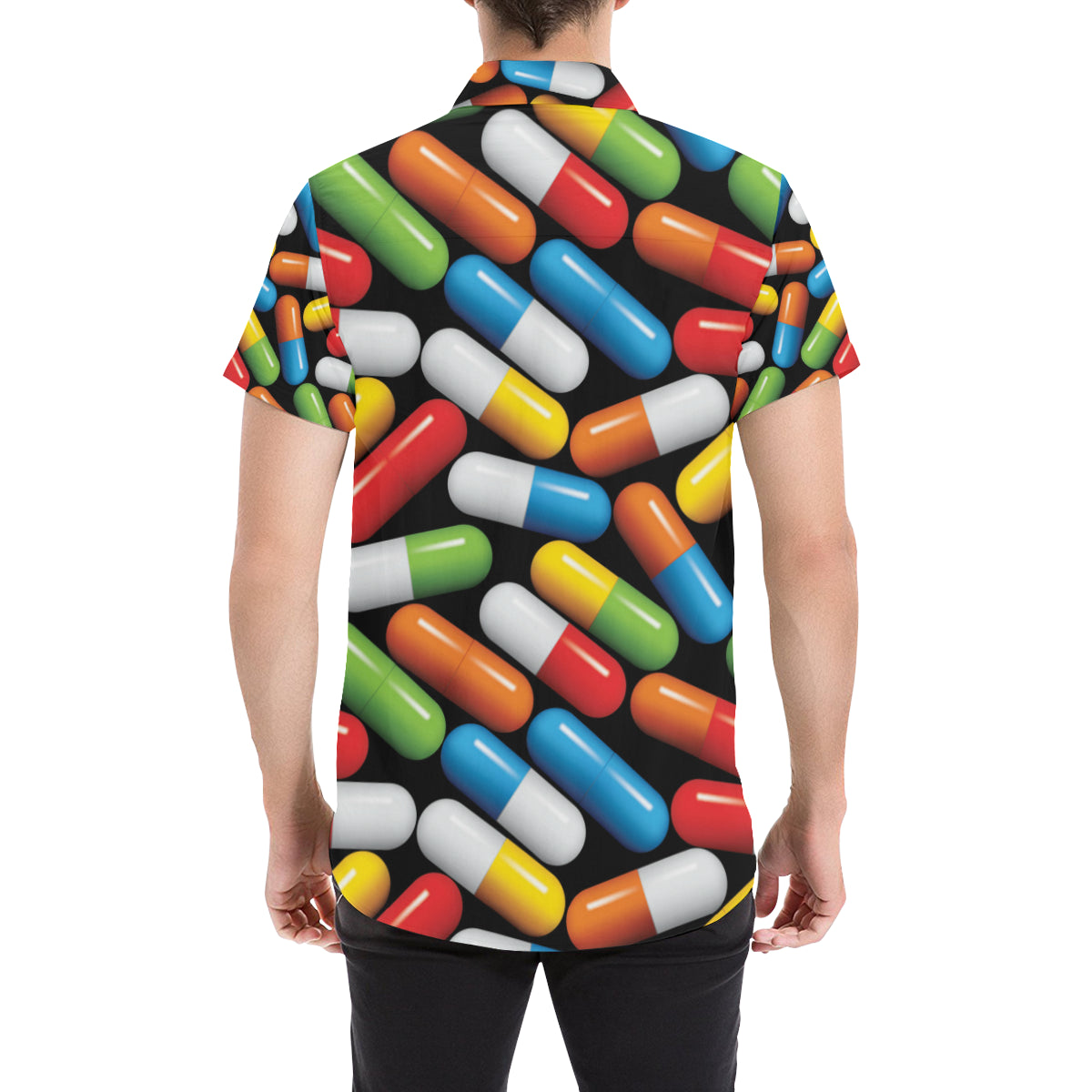 Pill Pattern Print Design A02 Men's Short Sleeve Button Up Shirt