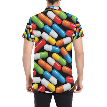 Pill Pattern Print Design A02 Men's Short Sleeve Button Up Shirt