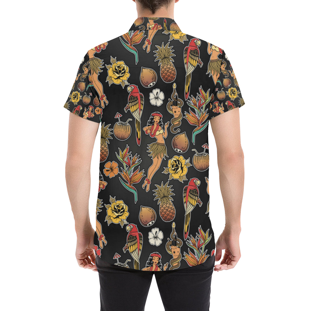 Hula Dancers Hawaiian Style Pattern Print Design 0 Men's Short Sleeve Button Up Shirt