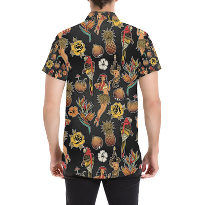 Hula Dancers Hawaiian Style Pattern Print Design 0 Men's Short Sleeve Button Up Shirt