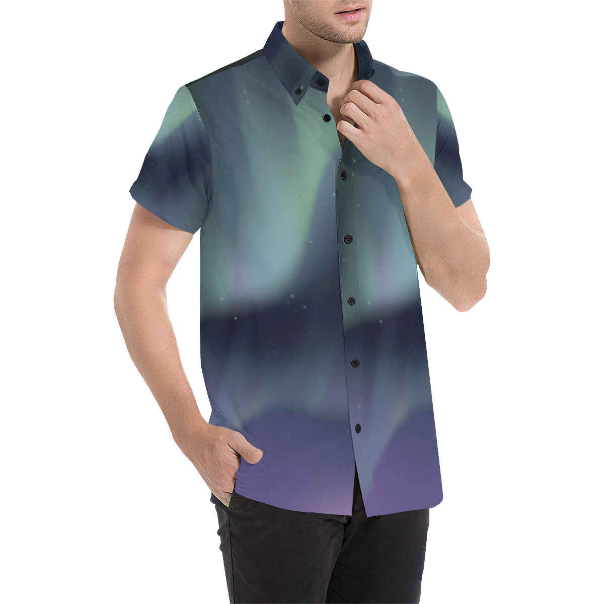 Aurora Borealis Pattern Print Design 01 Men's Short Sleeve Button Up Shirt