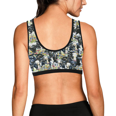 Cow Watercolor Print Pattern Sports Bra