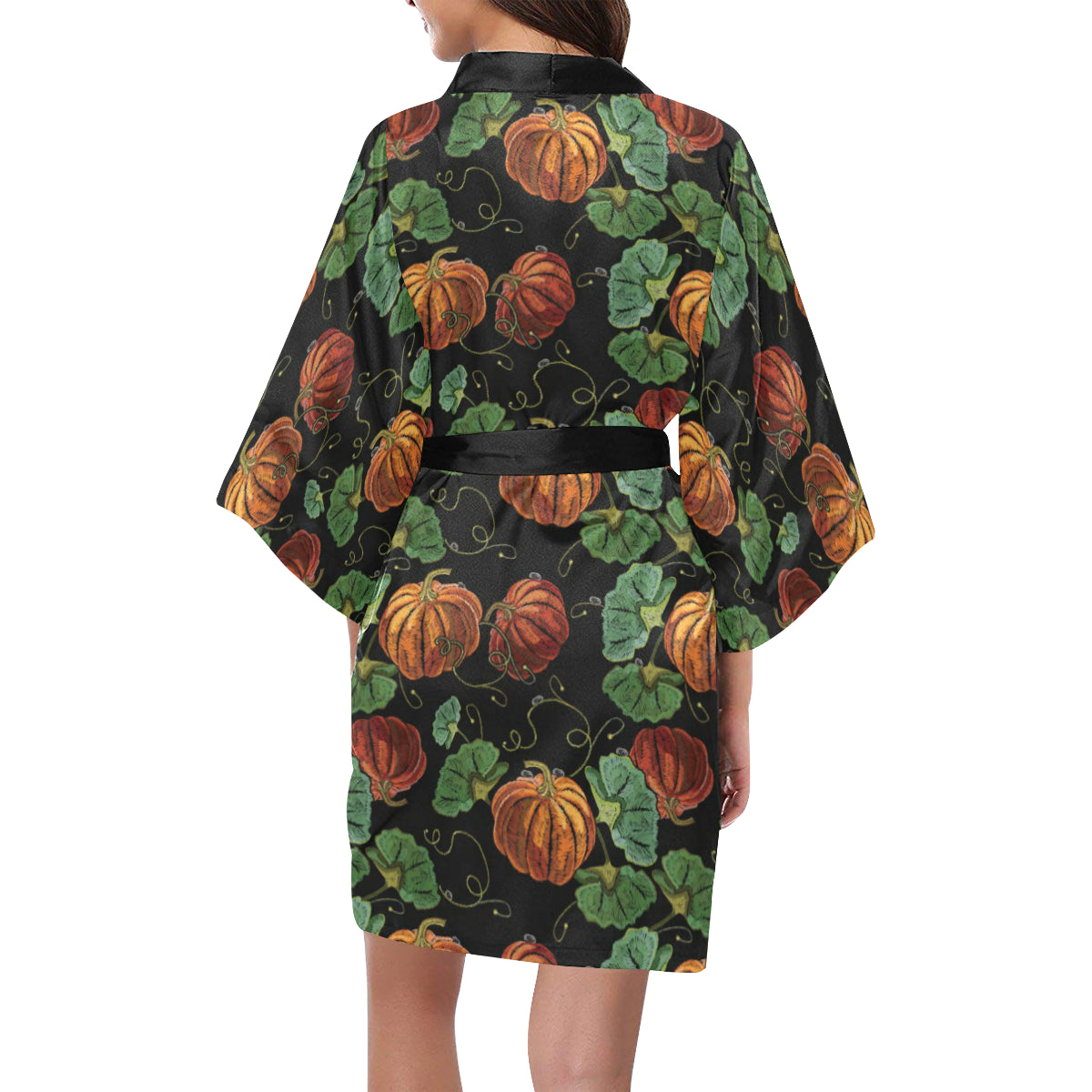 Pumpkin Pattern Print Design A02 Women's Short Kimono