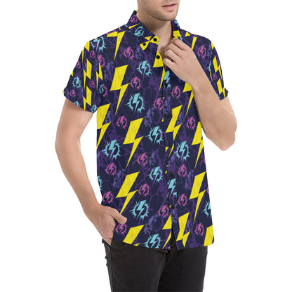 Lightning Thunder Pattern Print Design 01 Men's Short Sleeve Button Up Shirt