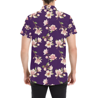 Magnolia Pattern Print Design MAG02 Men's Short Sleeve Button Up Shirt