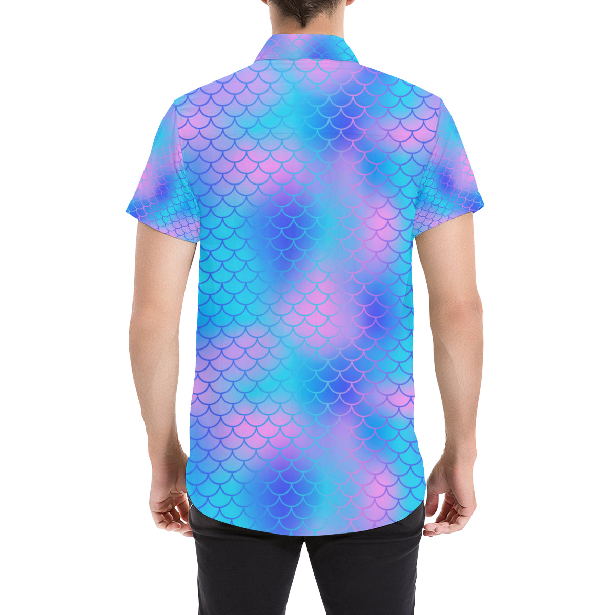 Mermaid Scales Pattern Print Design 04 Men's Short Sleeve Button Up Shirt