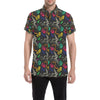 Dinosaur Skull Color Print Pattern Men's Short Sleeve Button Up Shirt
