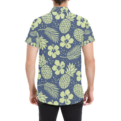 Pineapple Pattern Print Design PP07 Men's Short Sleeve Button Up Shirt