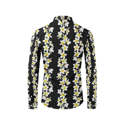 White Plumeria Pattern Print Design PM08 Men's Long Sleeve Shirt