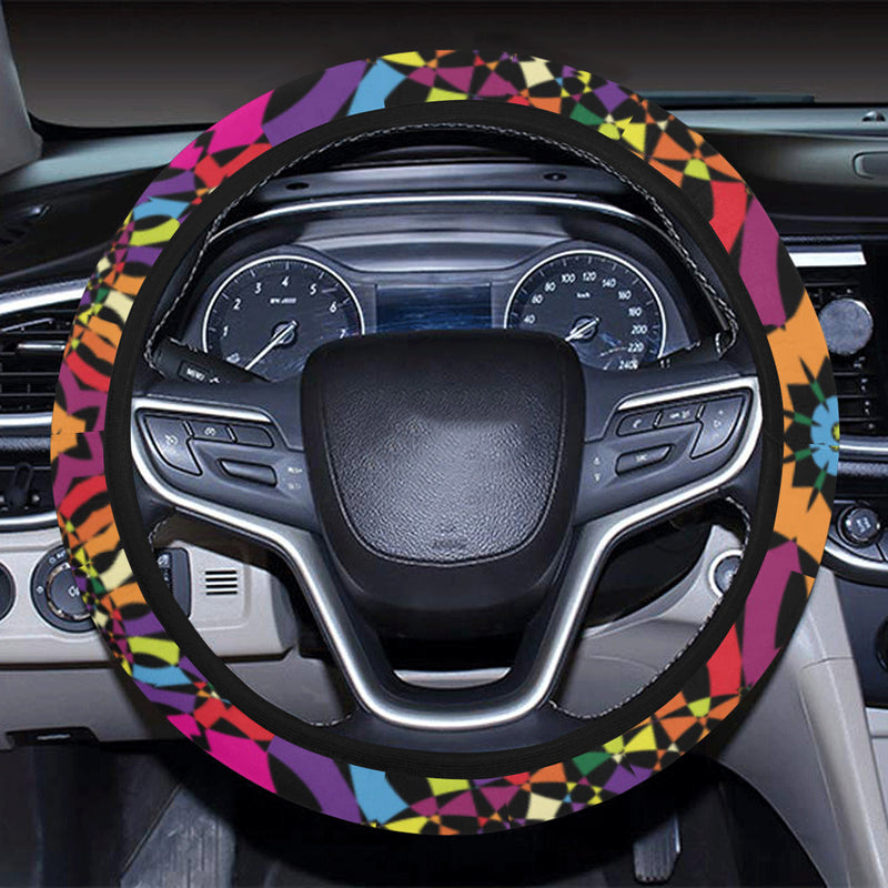 Kaleidoscope Pattern Print Design 01 Steering Wheel Cover with Elastic Edge