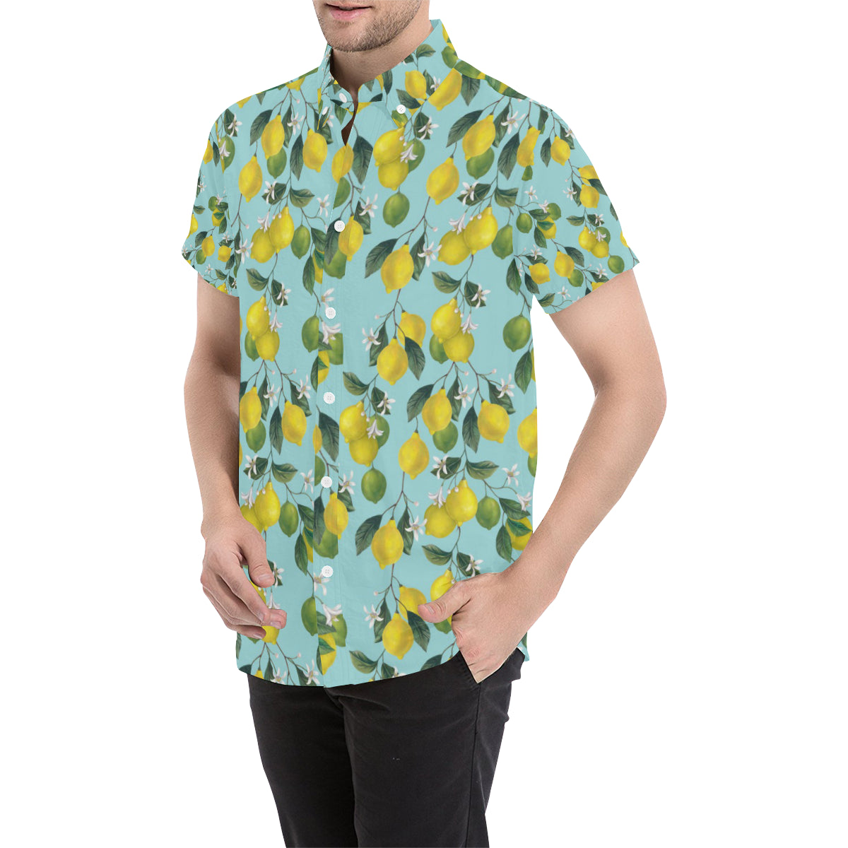 Lemon Pattern Print Design LM05 Men's Short Sleeve Button Up Shirt