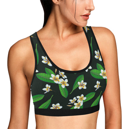 White Plumeria Pattern Print Design PM023 Sports Bra
