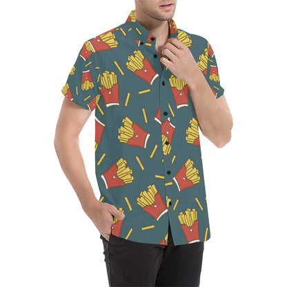 French Fried Pattern Print Design 04 Men's Short Sleeve Button Up Shirt